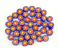 25g Millefiori Blue with Orange Flowers 8mm Approx 65 Pieces