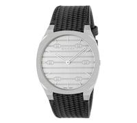 GUCCI 25 Silver Tone Dial & Black Leather Strap Watch