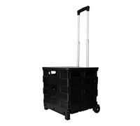 25kg Folding Shopping Trolley Storage Boot Cart Box | Collapsible Trolley with Lid | Portable Cart with Telescopic Handle | Multipurpose Utility Cart for Laundry, Sports, Crafts (Black)