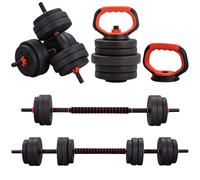 (25kg Set) GYM MASTER 6 in 1 20kg / 25kg / 30kg Adjustable Dumbbell Barbell Weight Lifting Bar and Kettlebell Set