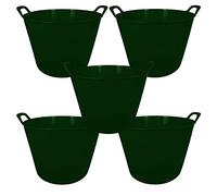 25L 25 Litre Small Eco-Friendly Recycled Flexi Tub - Dark Green - Multi Purpose Robust Flexible Storage Container Bucket, Set of 5.