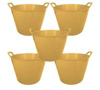 25L 25 Litre Small Eco-Friendly Recycled Flexi Tub - Yellow - Multi Purpose Robust Flexible Storage Container Bucket, Set of 5.