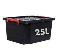 25L Black Plastic Storage Box with Lid - Strong and Durable Plastic, 44 x 34 x 23 cm (17.3 x 13.4 x 9 in), Stackable Storage Boxes with Secure Handles for Home, Garage, Office, Loft or Utility Room