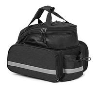 25L Expandable Bicycle Rear Seat Bag with Rain Cover, Reflective Strips, Side Pockets, Mesh Compartment - Black & Grey, Waterproof Design