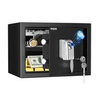 25L Fingerprint Security Cabinet Safe Box WASJOYE Electronic Personal Home Safe with Biometric Safety Fingerprint Key Lock for Office Hotel Jewelry Gun Safe Storage (25x35x25 cm)