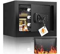 25L Fireproof Safe with Waterproof Wallet, Digital Home Safe with Removable Shelf and Alarm System, Wall Safe, Furniture Safe for Cash, Medication, Jewellery, A4 Documents