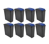 25L Litre Plastic Indoor Recycle Slimline Waste Bin with Lid for in the Home/Kitchen- Made in UK - bulk Buy Huge Quantity For Big Size Trash Or Garbage Set of 8 -(Blue)
