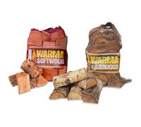 25L Net of Softwood, 27L Hardwood Logs & 4kg Kindling Nets Firewood - Warma Kiln Dried Wood - For Outdoor Open Fire Pits Wood Burners Coal Stoves Log Burners - 1 x Softwood & 1 x Hardwood Nets