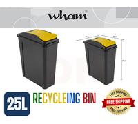 Wham Recycling Bin VFM 25 Litre Slimline Flip-Top Lid Yellow 190 x 400 x 510 mm
