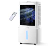 25L Portable Evaporative Cooler No Window Vent, 75W DC Motor Air Cooler Fan, Remote Control, 12H Timer, 3 Speeds, 10M Long Distance, 30dB Quiet, Detachable Water Tank, White