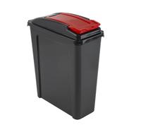 25L Recycling Bin Slimline Flap Lock Removable Lid | Heavy Duty Rubish Waste Bin for Home, Office, Kitchen, Animal Feed Storage | Space-Saving Dustbin Indoor/Outdoor Use [Made in UK] (Red)