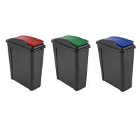 25L Slim Recycle Bin with Lid Plastic Capacity Space Saving Home Rubbish Trash Waste Dustbin For Office Kitchen Garage Living Toilet Bath Caravan Camping (SET OF 3, Blue, Green & Red, 25 L)