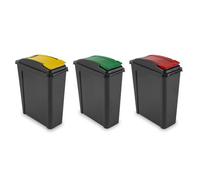 25L Slim Recycle Bin with Lid Plastic Capacity Space Saving Home Rubbish Trash Waste Dustbin For Office Kitchen Garage Living Toilet Bath Caravan Camping (Set of 3, Red Yellow Green, 25 L)