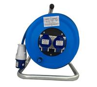25m Cable Reel 240V Heavy Duty Extension Lead 2 Way 16 Amp Sockets and Plug 2.5mm Cable