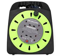 25M Daewoo Mains Power Extension Cable Reel 4 Socket/Freestanding-Green/Heavy Duty