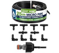 25m Garden Micro Irrigation Flexible Pipe With10 Matching Connectors and A Garden Hosepipe Fitting,Ideal for Hanging Baskets,Tubs and Troughs