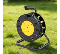 25m Heavy Duty Cable Reel 4 Socket 13A Extension Lead with Thermal Cut Out Ergonomic Winding Handle for Garden Workshop DIY Professional Indoor Outdoor Use
