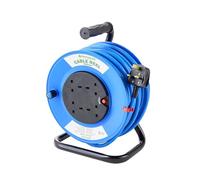 25m Portable Blue Extension Lead Cable Reel - Heavy Duty 13A 240V 4 Socket Mains Power Extension, Thermal Cut-Out Safety, Portable Outdoor Garden & Workshop Use