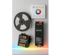 25m RGB COB LED Strip Light Kit Dotless Seamless Colour Changing Tape 576LEDs/m, 24V IP20, 14W/m, 100lm/W, Self-Adhesive, with 400W Power Supply & Wall Mounted Wireless Controller Indoor Home Lighting