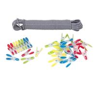 25m Washing Line rope Extra Strong Steel Core 3.5mm Indoor/Outdoor Heavy Duty Clothes Line - Grey & 20 x Soft Grip Clothes Pegs Strong Plastic Laundry Pegs for Clothes Line Pegs - Bright Colours