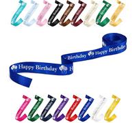 25mm (1") Wide Happy Birthday Luxury, Vibrant Satin Ribbon for Gift Wrapping, Flower Bouquet, Crafts, Balloons, Party Decoration with Metallic Silver Text & Balloon Print (Royal Blue, 5 Metres)