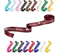 25mm (1") Wide Happy Birthday Luxury, Vibrant Satin Ribbon for Gift Wrapping, Flower Bouquet, Crafts, Balloons, Party Decoration with Metallic Silver Text & Balloon Print (Burgundy, 5 Metres)
