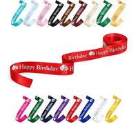 25mm (1") Wide Happy Birthday Luxury, Vibrant Satin Ribbon for Gift Wrapping, Flower Bouquet, Crafts, Balloons, Party Decoration with Metallic Silver Text & Balloon Print (Red, 5 Metres)