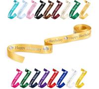 25mm (1") Wide Happy Birthday Luxury, Vibrant Satin Ribbon for Gift Wrapping, Flower Bouquet, Crafts, Balloons, Party Decoration with Metallic Silver Text & Balloon Print (Gold, 5 Metres)