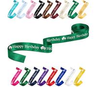 25mm (1") Wide Happy Birthday Luxury, Vibrant Satin Ribbon for Gift Wrapping, Flower Bouquet, Crafts, Balloons, Party Decoration with Metallic Silver Text & Balloon Print (Emerald Green, 1 Metre)