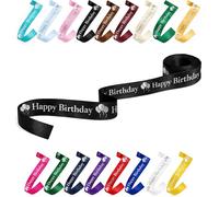 25mm (1") Wide Happy Birthday Luxury, Vibrant Satin Ribbon for Gift Wrapping, Flower Bouquet, Crafts, Balloons, Party Decoration with Metallic Silver Text & Balloon Print (Black, 2 Metres)