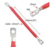 25mm² 170A Copper Battery Lead Power Strap Earth Bond Lead Cable M8 Positive/Negative