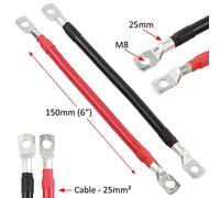 25mm² 170A Copper Battery Lead Power Strap Earth Bond Lead Cable M8 Positive/Negative