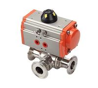 25mm 3 Way Stainless Steel Sanitary Tri Clamp Ferrule T/L Type Pneumatic Ball Valve With Double Acting Cylinder 1Pcs(T Type)