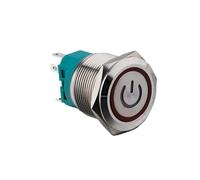 25mm/30mm/40mm stainless steel metal button switch round flat led ring instantaneous power mark car switch 12V 24V yellow blue RRBXXUYN(Harness,Red LED)