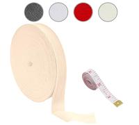 25mm 50m Cotton Tape Bias Binding Tape, Cotton Webbing Twill Webbing Tape for Sewing Dressmaking Alterations Craft (Beige)