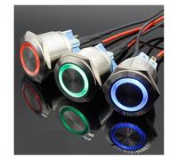 25mm 6V 12V 24V 220V Blue Ring Led Light Momentary/Locking Push Button Switch DPST Metal Industrial Boat Car DIY Switch IDGTTLDF(White,MOMENTARY_24V)