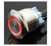 25mm 6V 12V 24V 220V Blue Ring Led Light Momentary/Locking Push Button Switch DPST Metal Industrial Boat Car DIY Switch IDGTTLDF(Red,MOMENTARY_220V)