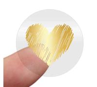25mm Clear Envelope Seal Stickers - Shiny Metallic Gold Foil Heart Design on Transparent Stamp Labels (Pack of 100)