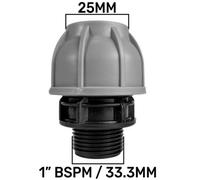25mm MDPE Straight Compression Coupling to 1" BSP Male PN10, MDPE Inline Connector for Water and Irrigation Systems