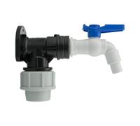 25mm Mdpe Wall Flange Set With 3/4" Bsp Plastic Lever Tap And 1/2" Hose Barb Outlet