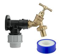 25mm mdpe Water Supply Pipe Compression Backplate/wallplate with Classic Brass bib tap + Hose Barb+PTFE Tape