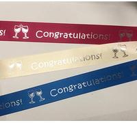 25mm Pink Satin Ribbon with Metallic Silver 'Congratulations' Print 1 Metre Length