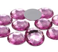 25mm Rose H112 Flat Back Round Acrylic Rhinestones Plastic Circle Gems for Costume Making Cosplay Jewels Pro Grade Embelishments - 20 Pieces (Rose)