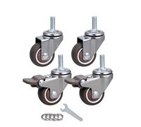25mm Shelving Caster Wheels,Swivel Castor Wheel for Furniture,TPE Rubber Wheels,Moving Castor Wheel with Metric Size M8×20mm Thread Stem for Small Shelf,Workbench,Trolley,4 Pcs (Brake+Univer