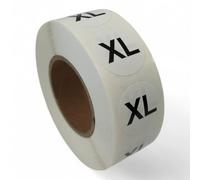 25mm Size Stickers Roll - 1000 Self-Adhesive Clothing Labels for Retail - XS to XXXL, Easy Peel, Black Text on White, Matte Finish, Ideal for Garment Tags, Packaging & Stock Sorting (XL)