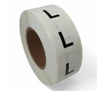 25mm Size Stickers Roll - 1000 Self-Adhesive Clothing Labels for Retail - XS to XXXL, Easy Peel, Black Text on White, Matte Finish, Ideal for Garment Tags, Packaging & Stock Sorting (L)
