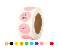 25mm Sticky Dots - 500 Round Coloured Dot Stickers, 10 Assorted Colours, Writable Semi Gloss Labels, Easy Peel Roll, Durable Circle Labels for Office, School Calendars, Crafts & Organisation (Pink)