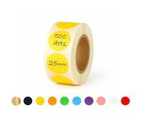 25mm Sticky Dots - 500 Round Coloured Dot Stickers, 10 Assorted Colours, Writable Semi Gloss Labels, Easy Peel Roll, Durable Circle Labels for Office, School Calendars, Crafts & Organisation (Yellow)