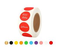 25mm Sticky Dots - 500 Round Coloured Dot Stickers, 10 Assorted Colours, Writable Semi Gloss Labels, Easy Peel Roll, Durable Circle Labels for Office, School Calendars, Crafts & Organisation (Red)