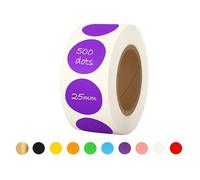 25mm Sticky Dots - 500 Round Coloured Dot Stickers, 10 Assorted Colours, Writable Semi Gloss Labels, Easy Peel Roll, Durable Circle Labels for Office, School Calendars, Crafts & Organisation (Purple)